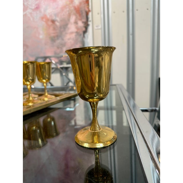 Metal Mid 20th Century Brass Wine Goblets With Silvered Interiors, Set of Nine For Sale - Image 7 of 7
