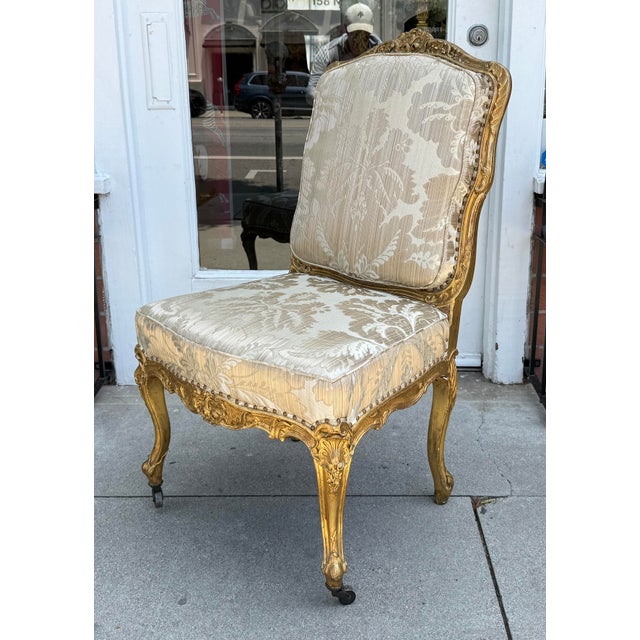 Antique 18th C Giltwood Silk Damask Chair.