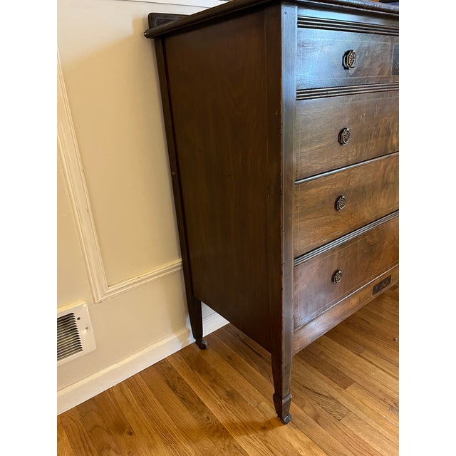 Wood Antique Mahogany 4 Drawer Dresser With Casters. By Charles R Sligh For Sale - Image 7 of 12