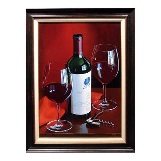 Thomas Stiltz "Sharing a Passion" Original Oil Painting, Framed, Red Wine For Sale