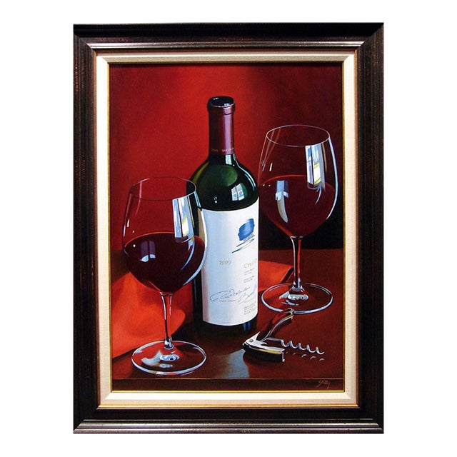 Thomas Stiltz "Sharing a Passion" Original Oil Painting, Framed, Red Wine For Sale