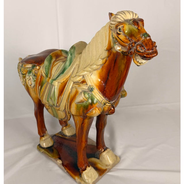 Chinese Large Chinese Sancai Glazed Pottery Horse in the Tang Dynasty Style For Sale - Image 3 of 8