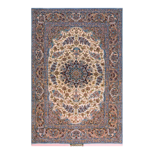1920s Ivory Medallion Antique Persian Isfahan Carpet 4'11" X 7'3" by Zolfaghari Wool Rug