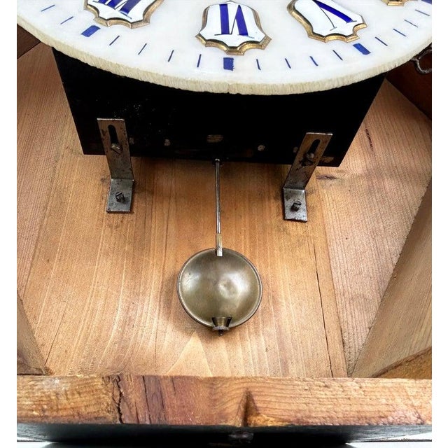 19th Century French Napoleon III Wall Clock, Enamel Face and Wood Marquetry For Sale - Image 9 of 10