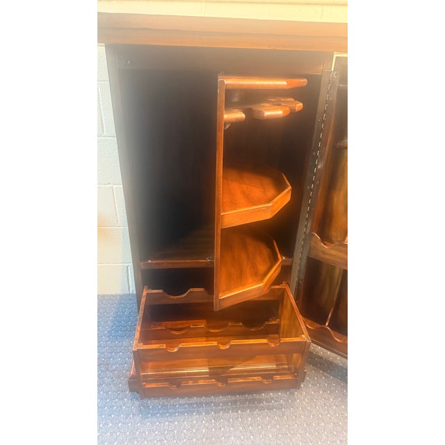 Attributed Theodore Alexander Mahogany Rolling Bar Cabinet With Etched Brass Panels For Sale - Image 14 of 17