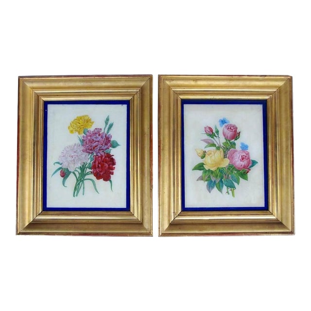 Restauration Style Reverse Glass Paintings, Late 19th Century, Set of 2 For Sale
