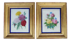Restauration Style Reverse Glass Paintings, Late 19th Century, Set of 2