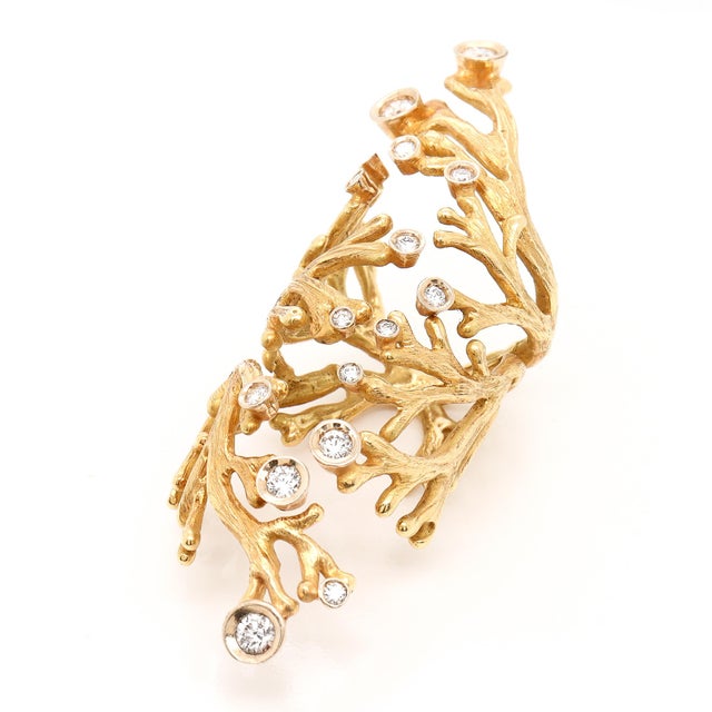 Vintage 18k Gold & Diamond Full Finger Figural Branch 'Coral' Cocktail Ring For Sale In Philadelphia - Image 6 of 17