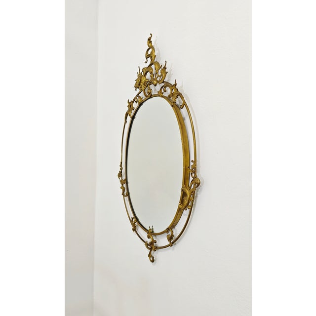 Mid-Century Modern Oval Brass Mirror with Decoration, 1950s For Sale - Image 4 of 10