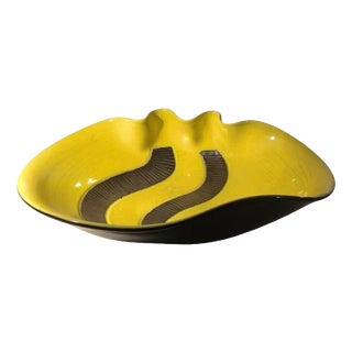 Freeform Cup Yellow and Black Glazed Ceramic by Elchinger, France, 1960 For Sale