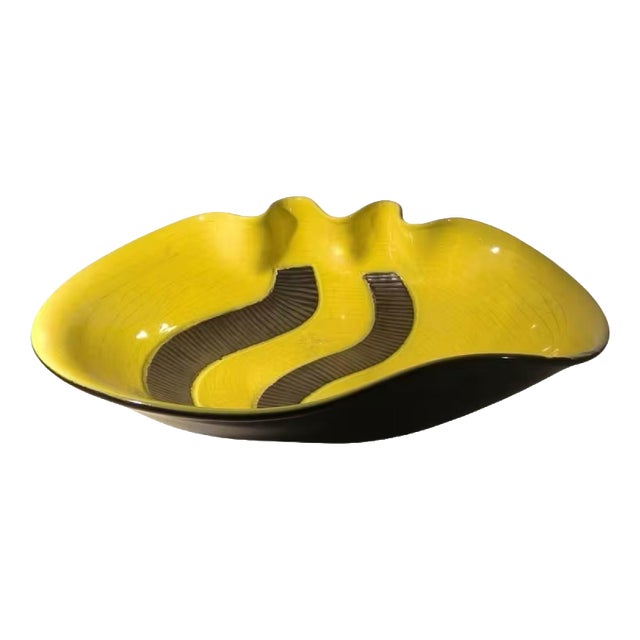 Freeform Cup Yellow and Black Glazed Ceramic by Elchinger, France, 1960 For Sale
