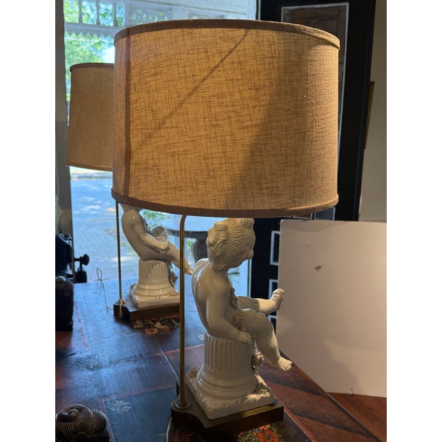 1960s Italian Blanc Du Chin Cherub Lamps - a Pair For Sale - Image 16 of 17