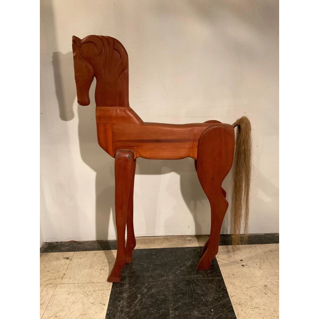 Large Carved Wood Horse With Horse Hair Tail For Sale In New York - Image 6 of 12