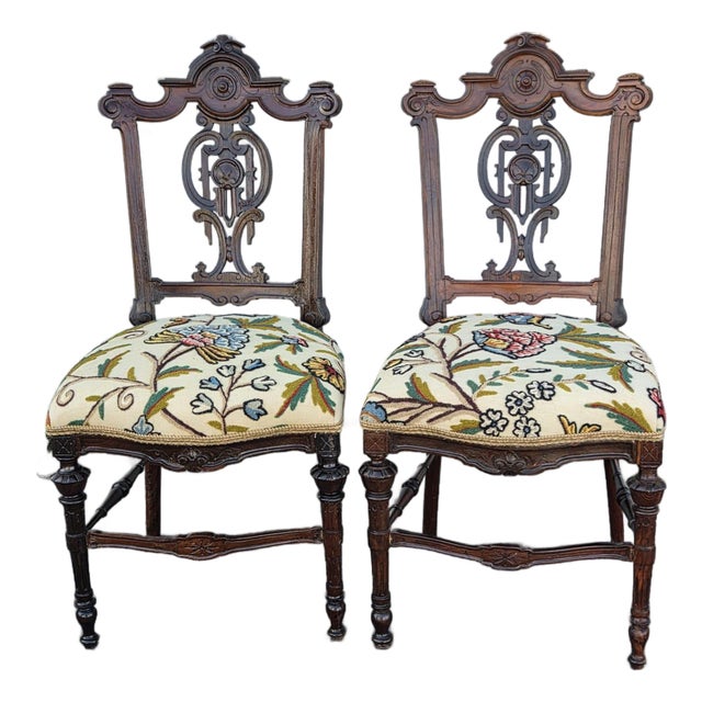 Pair of 19th Century Rosewood Princess Chairs Heavily Carved Detail Rosewood. For Sale