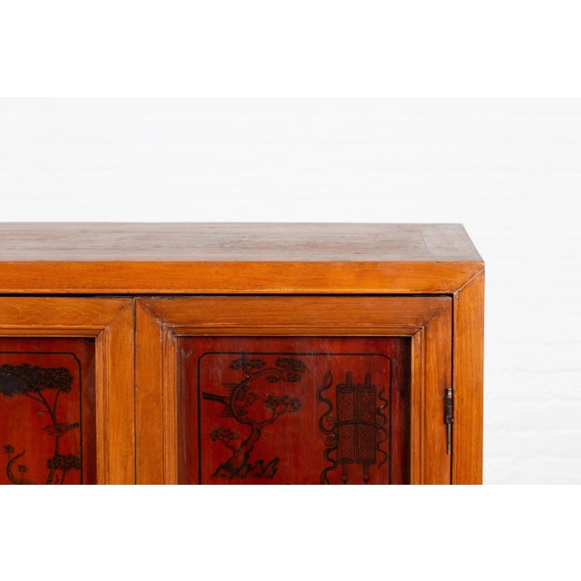 Chinese Early 20th Century Cabinet with Ink-Decorated Panels under Glass For Sale - Image 10 of 13