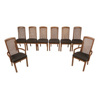 1970s Drexel Heritage Mid Century Cane Back Oak Dining Chairs - Set of 8 For Sale