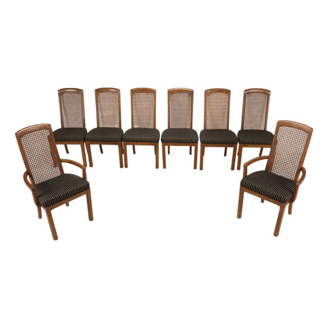 1970s Drexel Heritage Mid Century Cane Back Oak Dining Chairs - Set of 8 For Sale