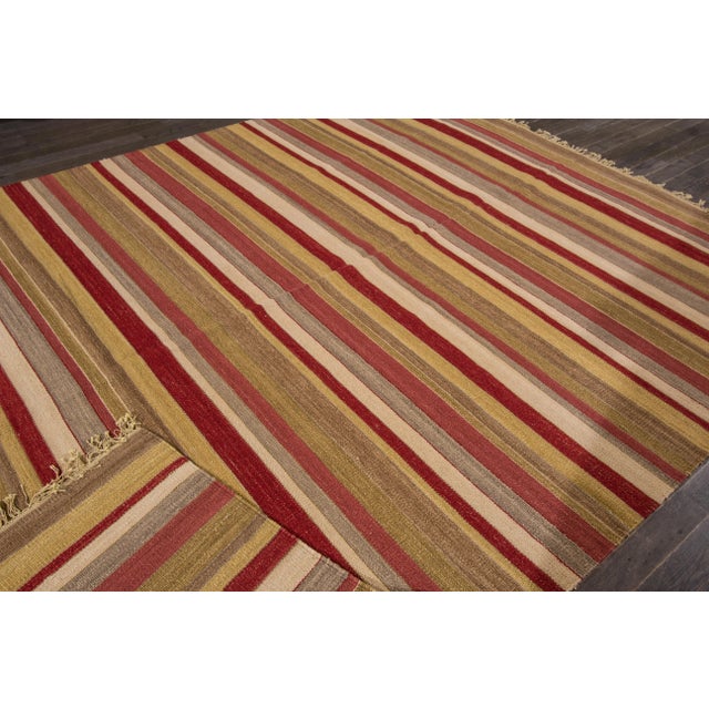 Modern Flatweave Kilim Wool Rug With Multicolor Striped Design For Sale - Image 4 of 9