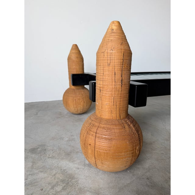 1980s Italian Postmodern Sculptural Turned Wood & Glass Two-Tier Rectangular Coffee Table For Sale In Miami - Image 6 of 17