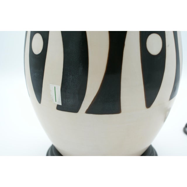 Late 20th Century Black & Ivory Geometric Chulucanas Pottery Lamp – Handcrafted Peruvian Art Large Egg Vase Shape For Sale - Image 4 of 8