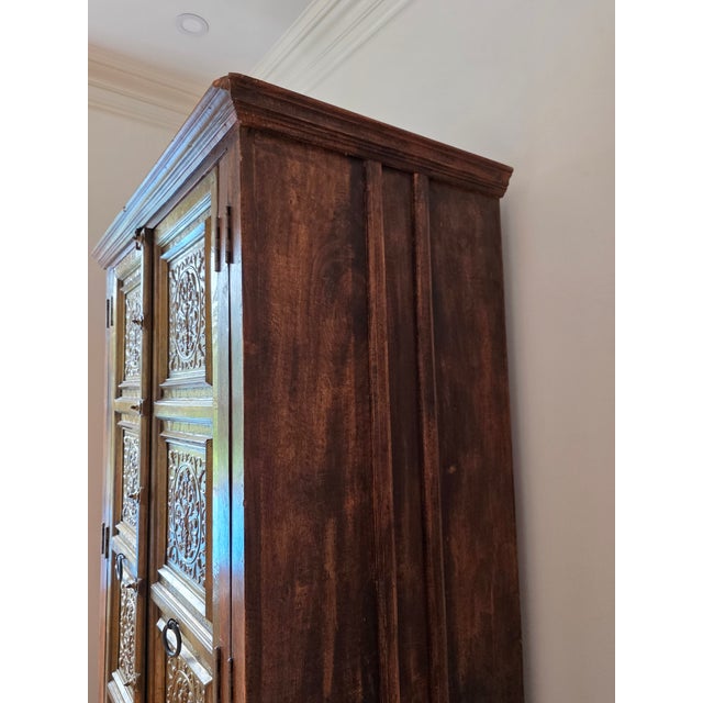 Rustic Haveli Brass Door Armoire Cabinet For Sale In New York - Image 6 of 14
