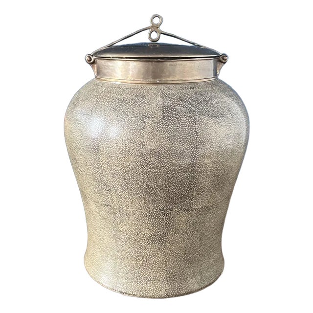 1980s Tozai Faux Shagreen Porcelain & Bronze Ginger Jar For Sale