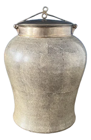 1980s Tozai Faux Shagreen Porcelain & Bronze Ginger Jar
