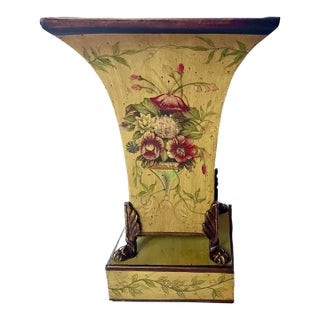 Vintage Italian Hand-Painted Floral Tole Cachepot For Sale