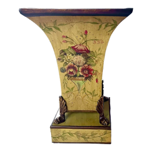 Vintage Italian Hand-Painted Floral Tole Cachepot