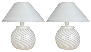 White Murano Table Lamps, 1970s, Set of 2
