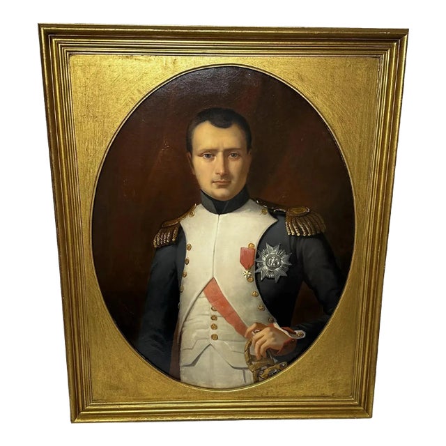 Large 19th Century Oil Painting Military Dress Portrait of Napoleon Bonaparte Wearing the Grand Cross of the Légion D’honneur For Sale