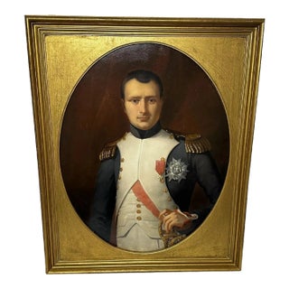 Large French Late 19th Century Oil Painting Military Portrait of Napoleon Bonaparte, Framed For Sale