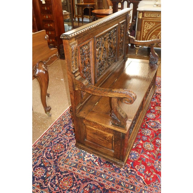 Late 19th Century English Victorian Oak Hall Seat Settee Bench For Sale - Image 12 of 18
