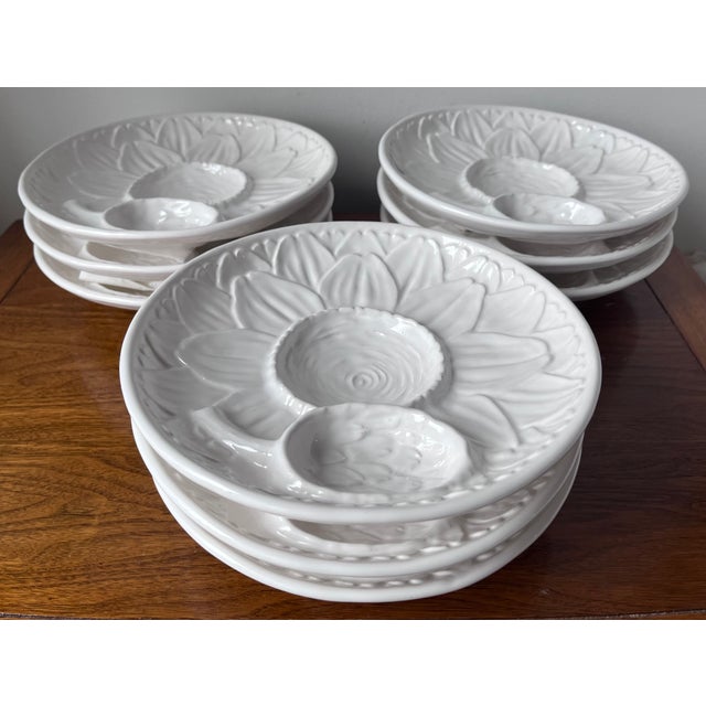 Vintage Faience Footed Artichoke Plates-Neuwirth, Portugal-Set 9 For Sale - Image 4 of 11