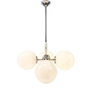 Art Deco Nickel-Plated Chandelier with Opal Glass Shades, 1930s For Sale