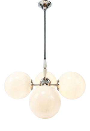 Art Deco Nickel-Plated Chandelier with Opal Glass Shades, 1930s