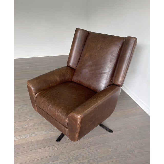 Restoration Hardware Luke Swivel Recliner in Brown Leather Chairish