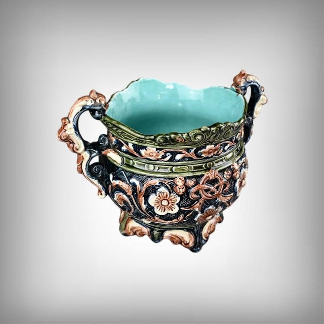 A superb late 19th-century majolica jardinière, remarkable for the richness of its decoration and the brilliance of its...