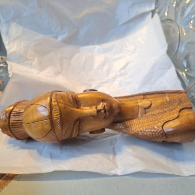 Mid-Century Wood Statue of a Lady Asian Wood Carved Headpiece Statue For Sale - Image 9 of 11