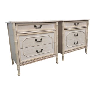 Broyhill Hollywood Regency Faux Bamboo Two Large Nightstands Small Chests For Sale