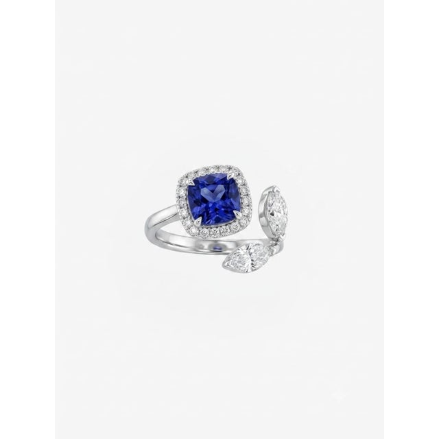 Blue 18k Gold Tanzanite 1.46ct and Fancy Diamond 0.80ct Ring, New For Sale - Image 8 of 8