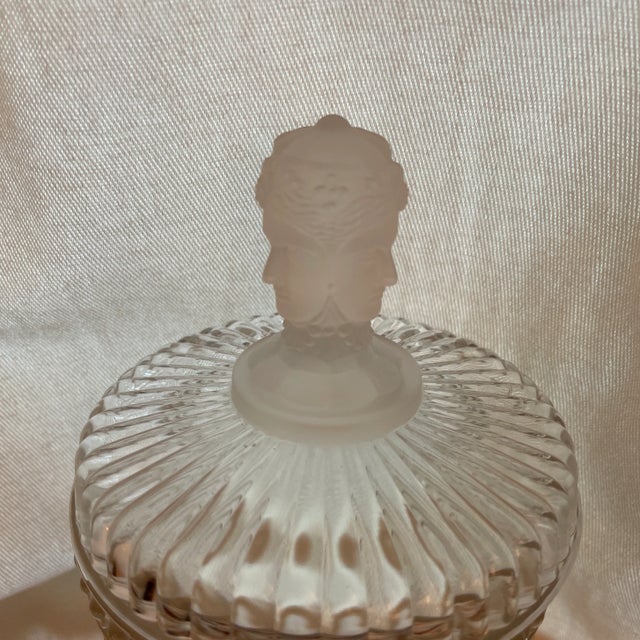 Rare discontinued three head biscuit jar or humidor with reeded body and guilloche borders. Made by Imperial Glass Co. for...