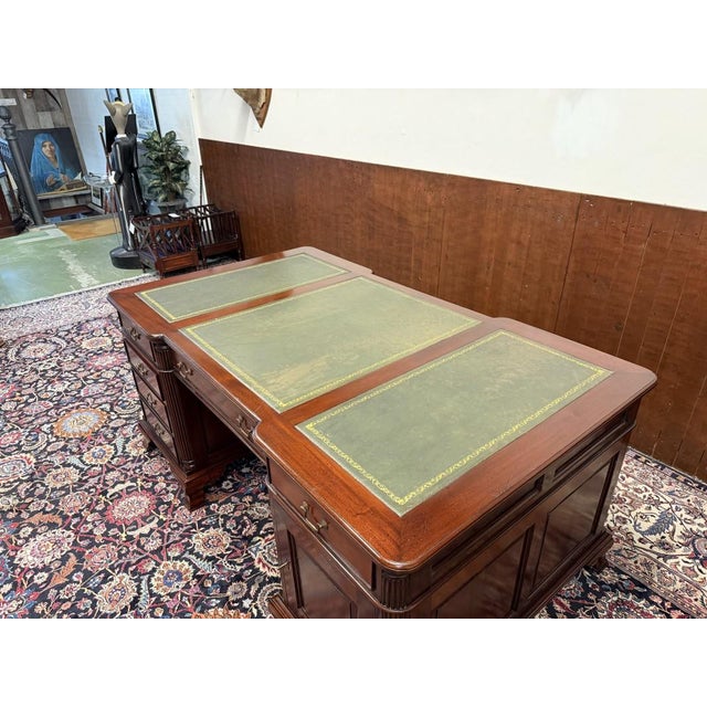 English Chesterfield Desk with Green Leather For Sale - Image 17 of 18