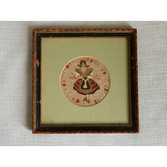 Rustic European Pair of Antique Framed Petit Point Needlework - Hungarian Man and Woman in Traditional Attire For Sale - Image 3 of 12
