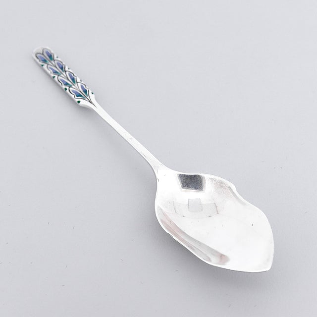 1920s Set 6 Liberty & Co. Sterling Silver & Enamel Demitasse Spoons by Bernard Cuzner For Sale - Image 5 of 17