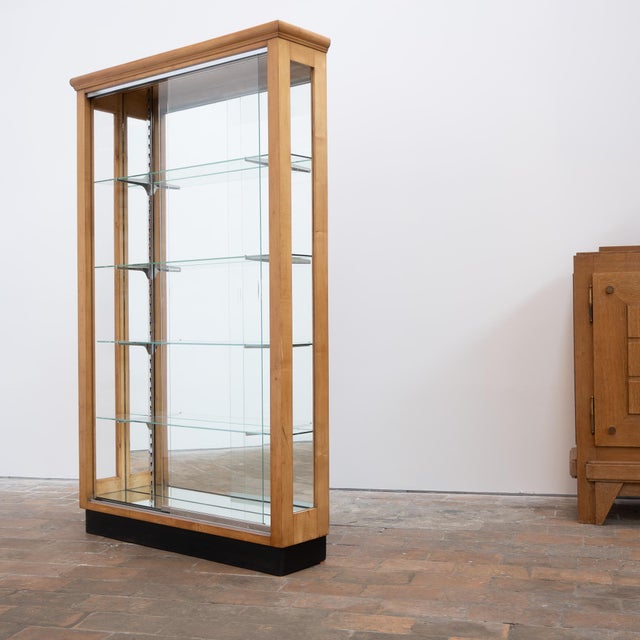 Display Cabinet in Light Walnut with Sliding Glass Doors, 1930 For Sale - Image 3 of 13