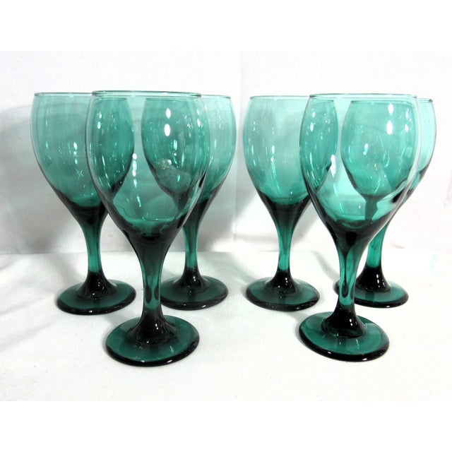 Vintage Libbey Glass Set of 6 Juniper Green Stemmed Glasses For Sale - Image 9 of 11