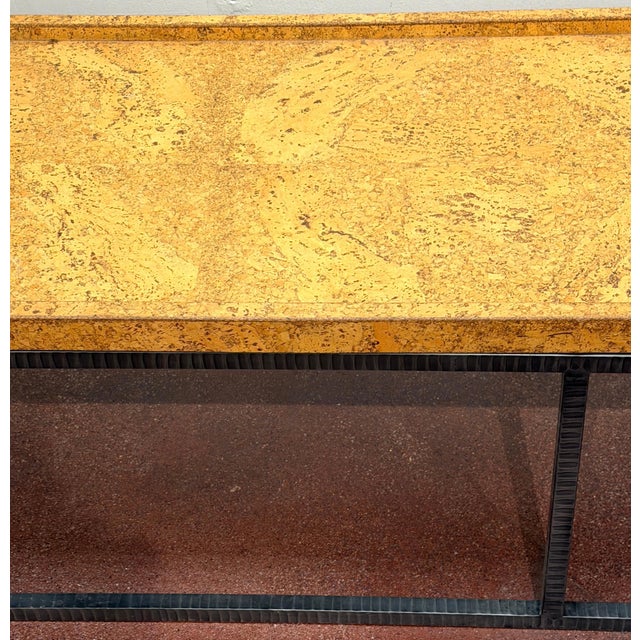 Wood French Modern Style Cork-Top Cocktail Table with Wrought Iron Base, France For Sale - Image 7 of 15