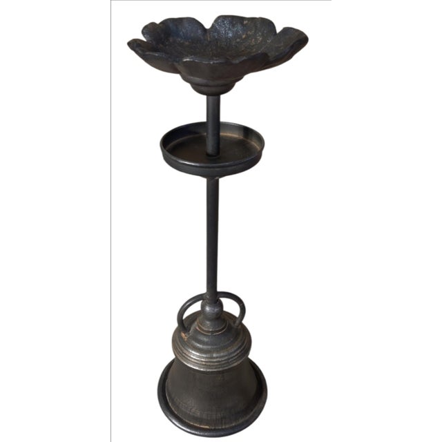 Black Vintage Wrought Iron Tall Sculptural Flower Shaped Candle Holder ~ Pair For Sale - Image 8 of 9
