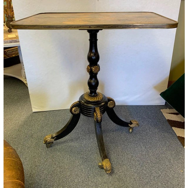 English 18th Century Pedestal Side Table With Lapidary Painting and Gilt Accents For Sale - Image 3 of 11